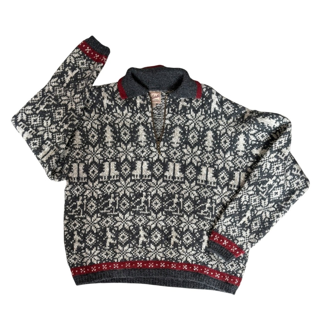 Vintage Woolrich Womens Wool Sweater 1/4 Zip Ice-skating L USA Ski Nordic Snow